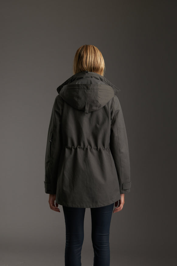 Back of Women's Tornado Grey Waterproof Utility Field Jacket by Reeev