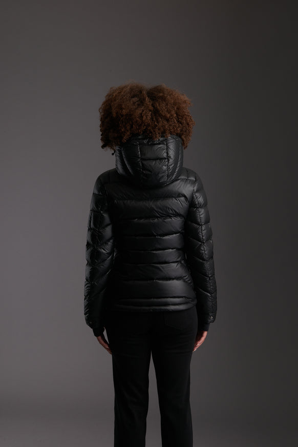 Back of Women's Carbon Black Insulated Lightweight Down Jacket by Reeev