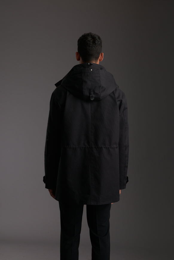 Back of Men's Carbon Black Waterproof Utility Field Jacket by Reeev