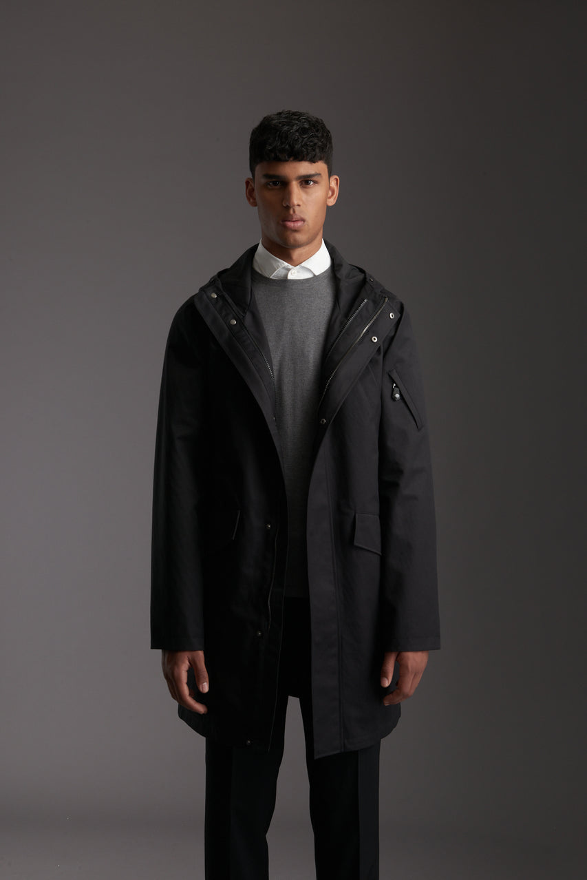 Front of Men's Carbon Black Waterproof Urban Parka Jacket by Reeev