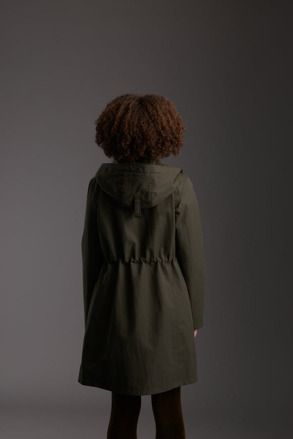 Back of Womens's Moss Green Waterproof Urban Parka Jacket by Reeev
